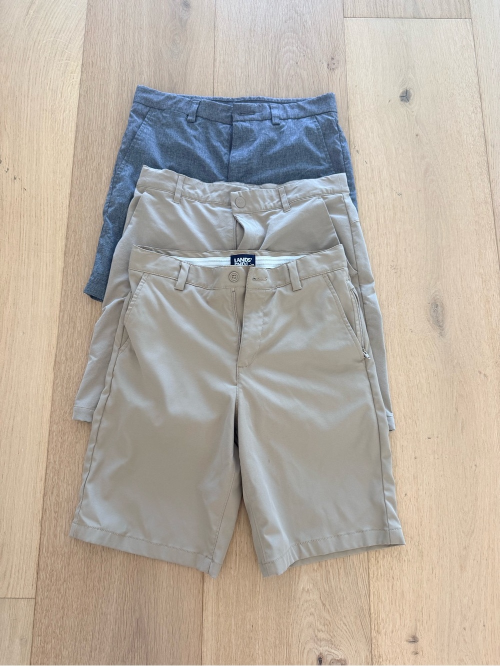 Lands' End, PGA Tour Khaki/Gray Boys Size 14 Performance Shorts Like New- 3 Pair